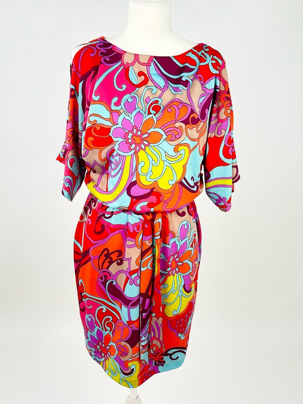 Trina Turk Psychedelic Mod Print Blouson Dress Size S Resort